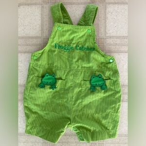 Frog Catcher Green Kids Striped Overalls 6 9 months